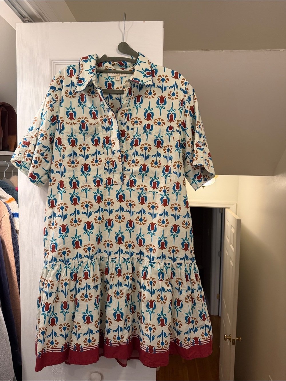Cream Floral Print Short Sleeve Tunic Dress